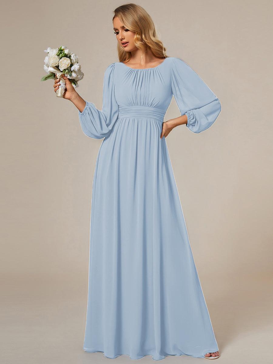 Taille personnalisée Robe demoiselle d'honneur en mousseline à taille haute Manches bouffantes #Couleur_Bleu Glace
