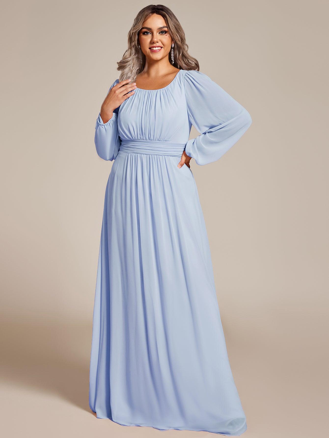 Taille personnalisée Robe demoiselle d'honneur en mousseline à taille haute Manches bouffantes #Couleur_Bleu Glace