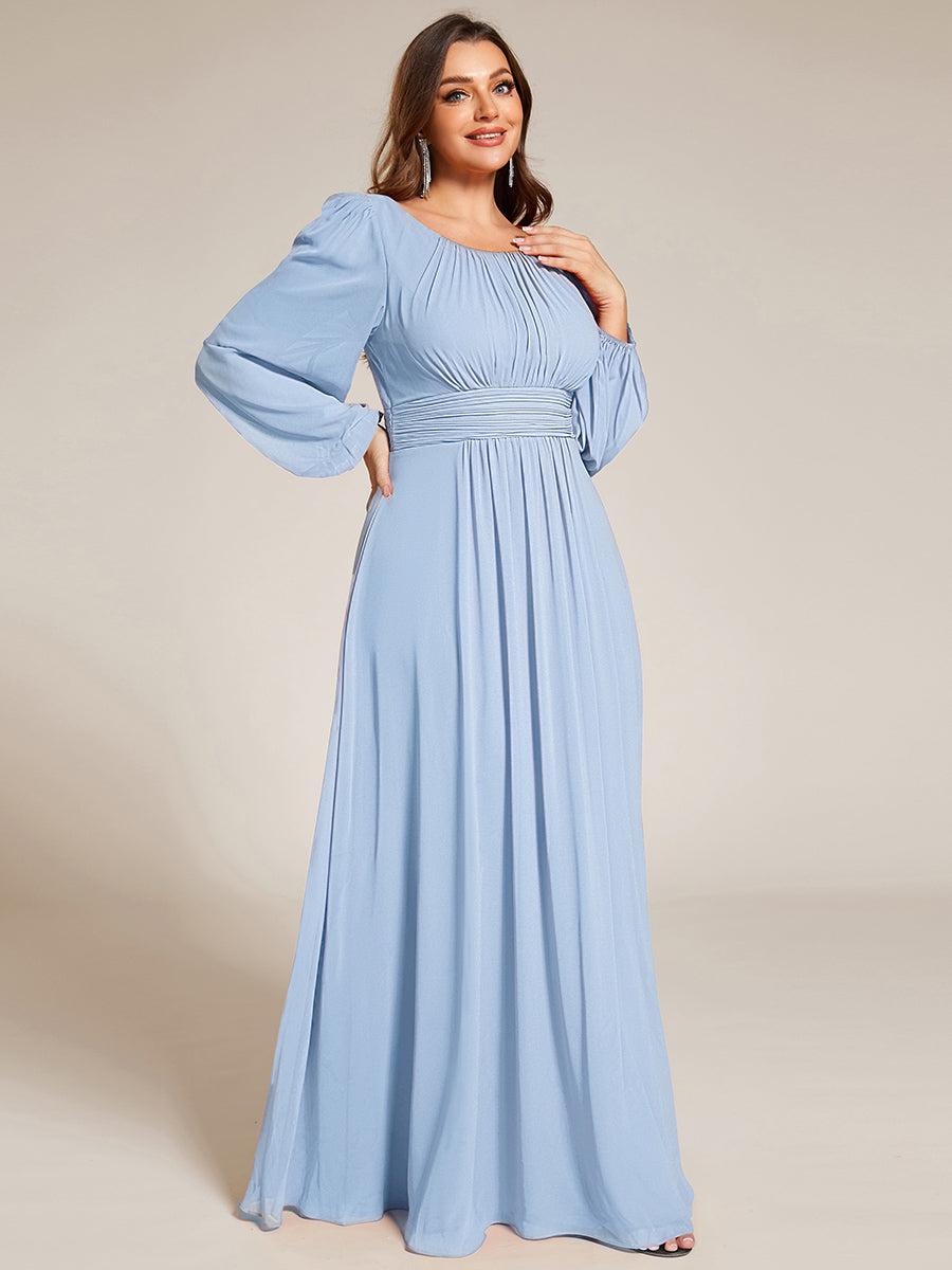 Robe D'invité De Mariage En Mousseline De Soie Mi-Longue Plissée à Manches à Volants Et Col En V  #Couleur_Bleu Glace