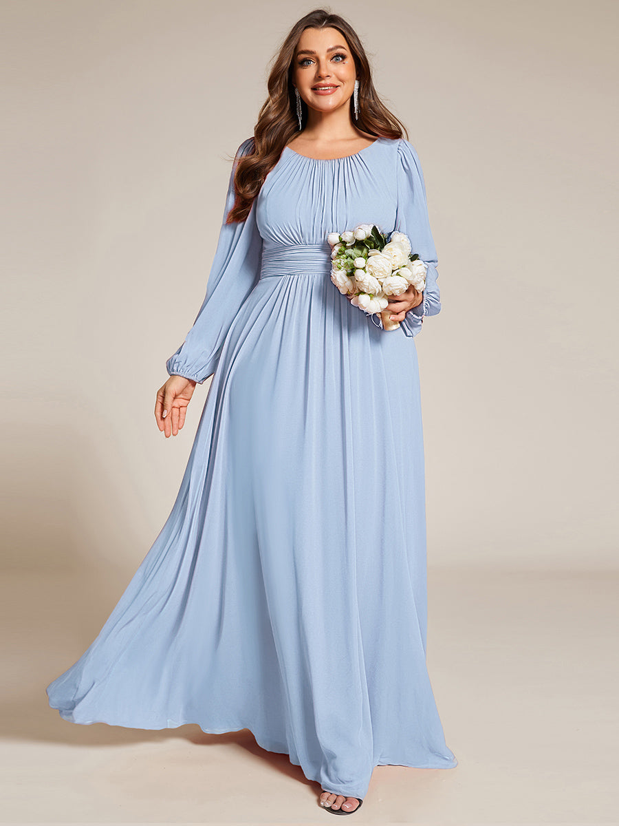 Robe D'invité De Mariage En Mousseline De Soie Mi-Longue Plissée à Manches à Volants Et Col En V  #Couleur_Bleu Glace