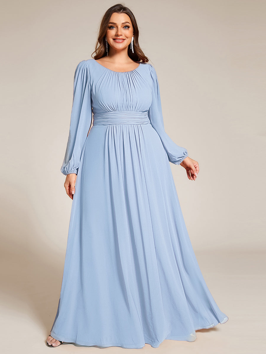 Robe D'invité De Mariage En Mousseline De Soie Mi-Longue Plissée à Manches à Volants Et Col En V  #Couleur_Bleu Glace