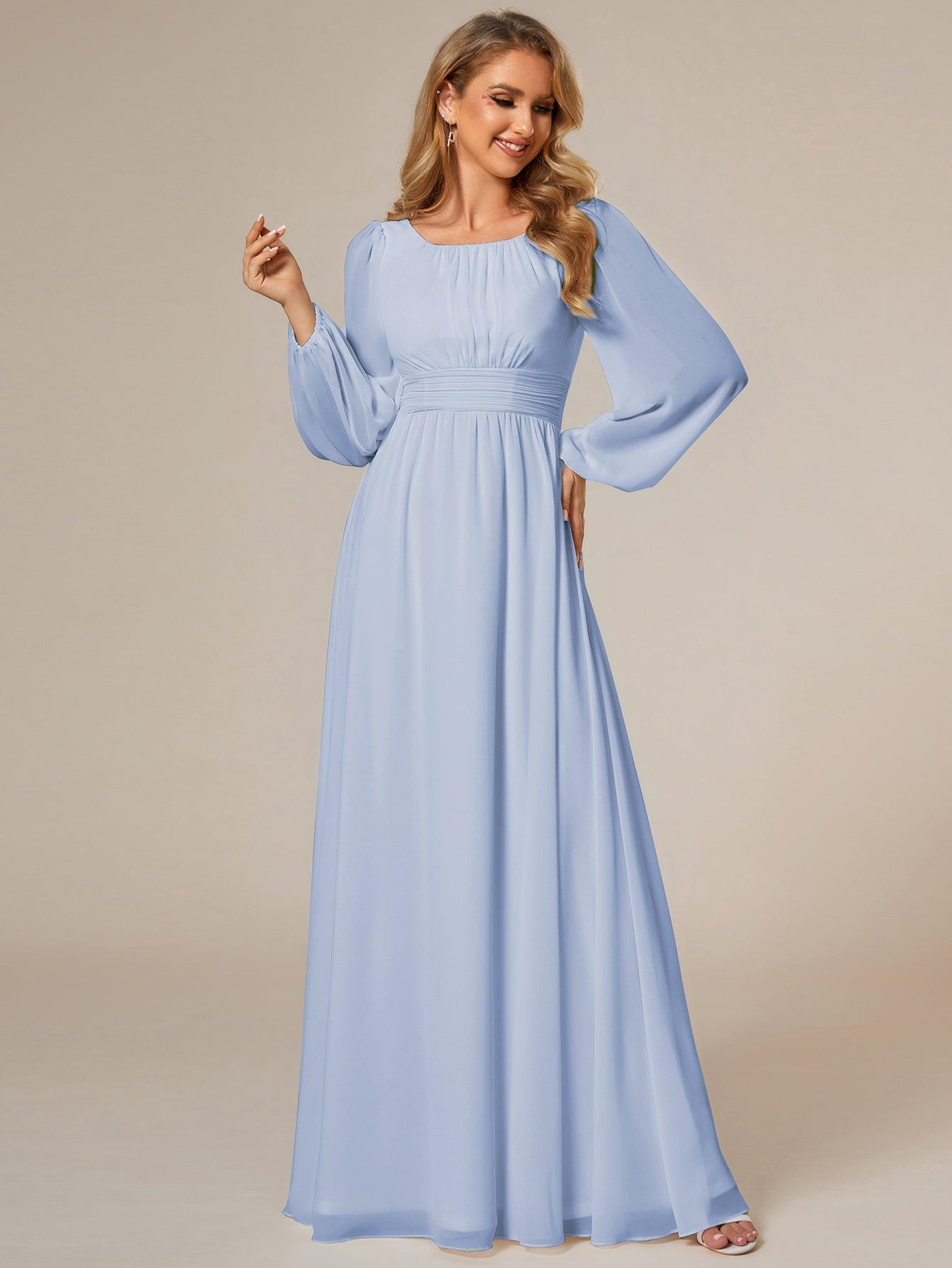 Taille personnalisée Robe demoiselle d'honneur en mousseline à taille haute Manches bouffantes #Couleur_Bleu Glace