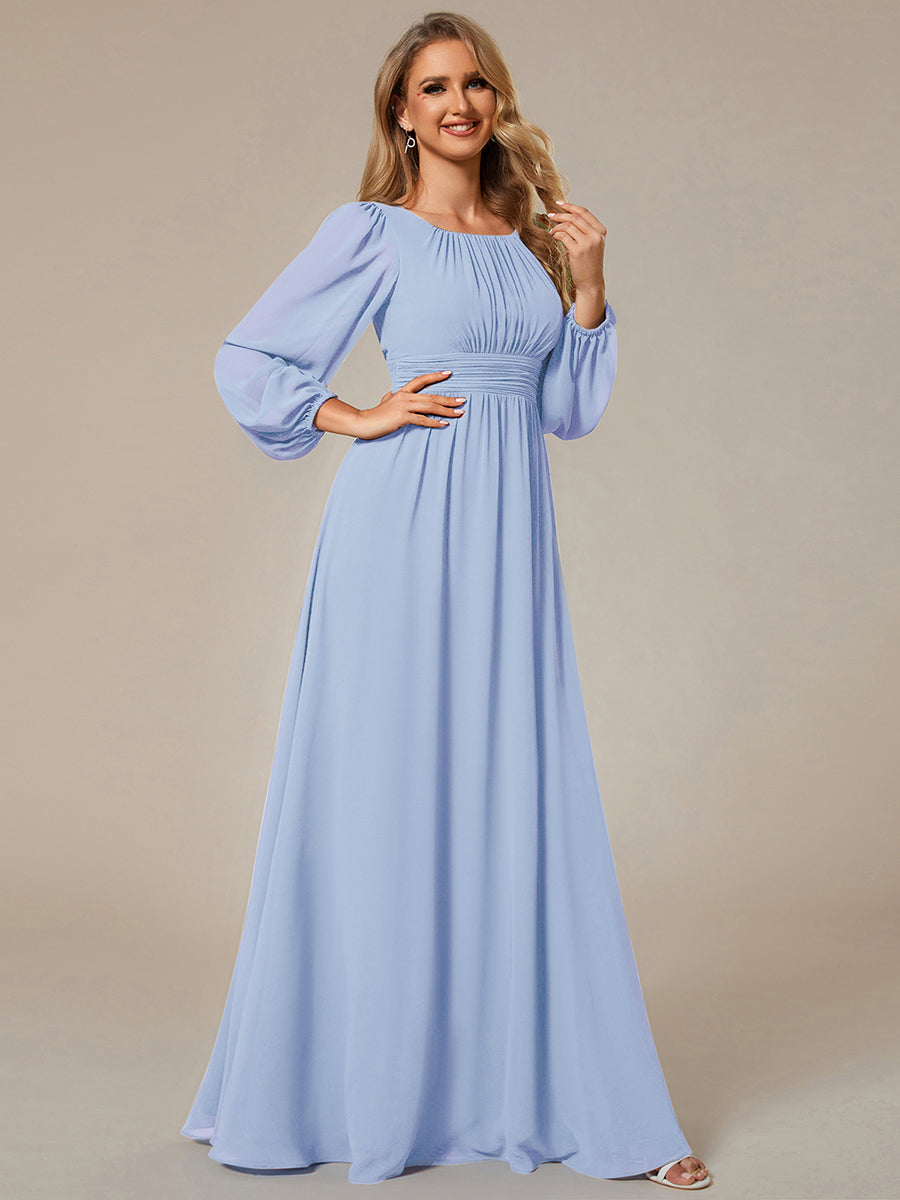 Robe D'invité De Mariage En Mousseline De Soie Mi-Longue Plissée à Manches à Volants Et Col En V  #Couleur_Bleu Glace