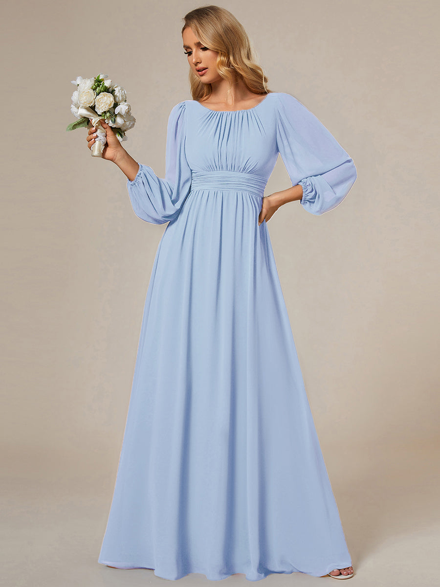 Robe D'invité De Mariage En Mousseline De Soie Mi-Longue Plissée à Manches à Volants Et Col En V  #Couleur_Bleu Glace