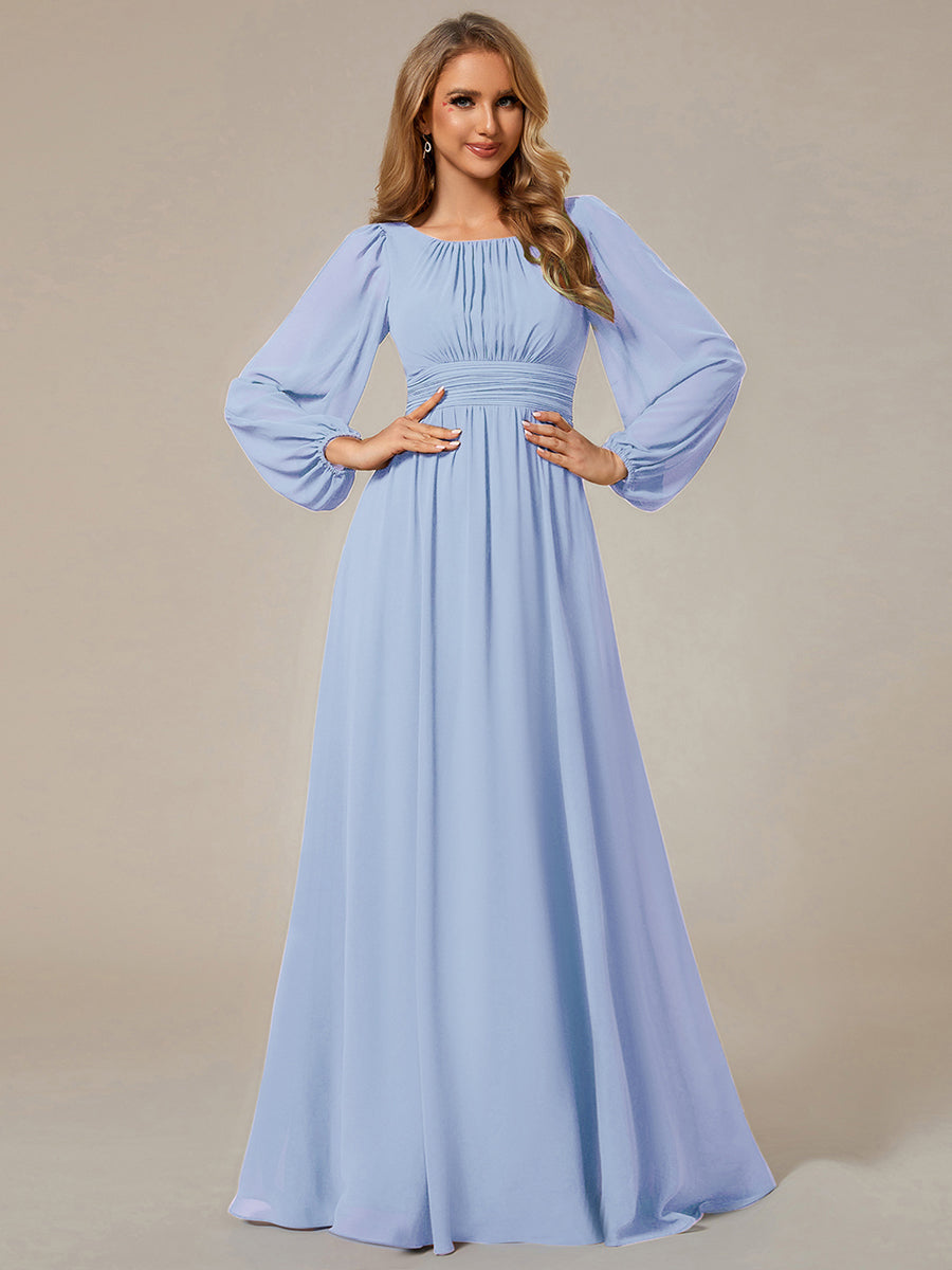 Robe D'invité De Mariage En Mousseline De Soie Mi-Longue Plissée à Manches à Volants Et Col En V  #Couleur_Bleu Glace