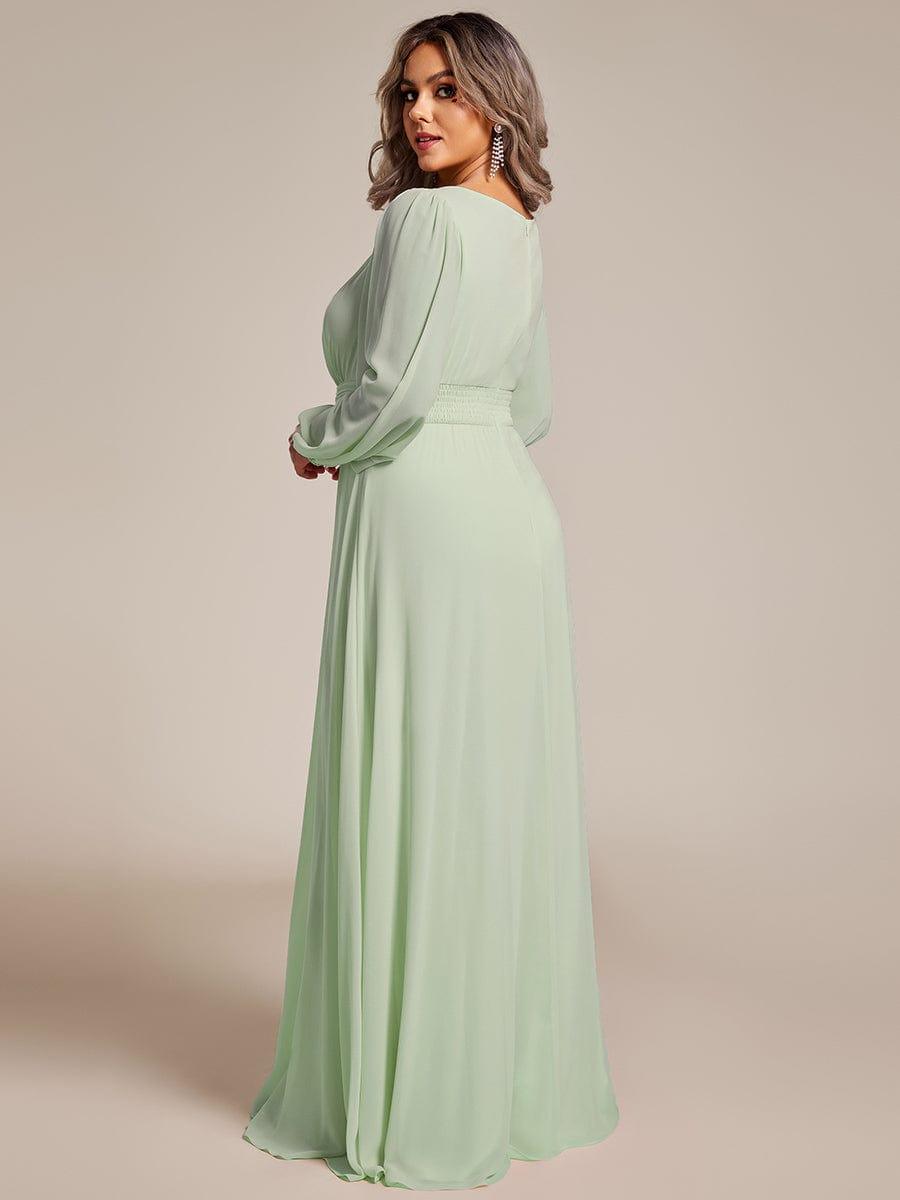 Robe D'invité De Mariage En Mousseline De Soie Mi-Longue Plissée à Manches à Volants Et Col En V  #Couleur_Menthe Verte