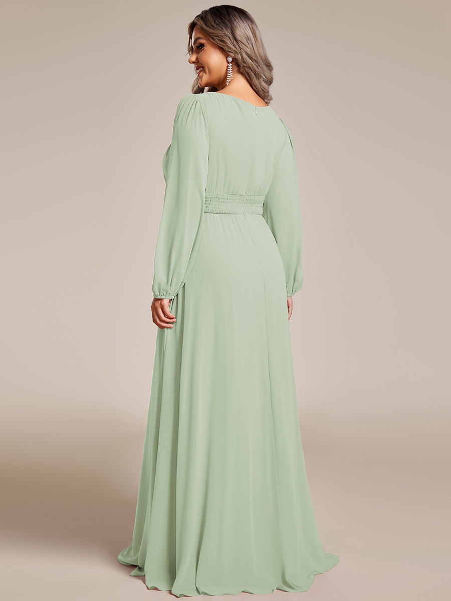 Robe demoiselle d'honneur en mousseline à taille haute Manches bouffantes #Couleur_Menthe Verte