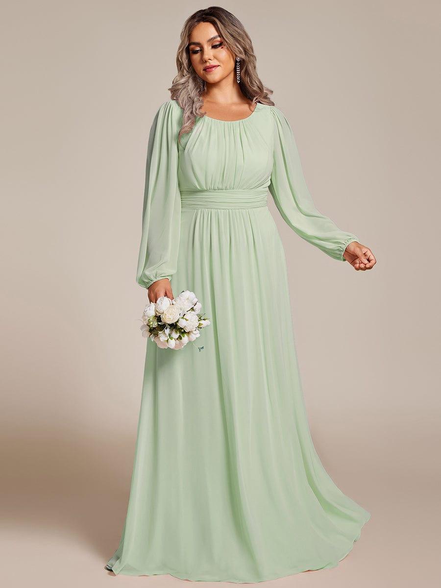 Robe D'invité De Mariage En Mousseline De Soie Mi-Longue Plissée à Manches à Volants Et Col En V  #Couleur_Menthe Verte