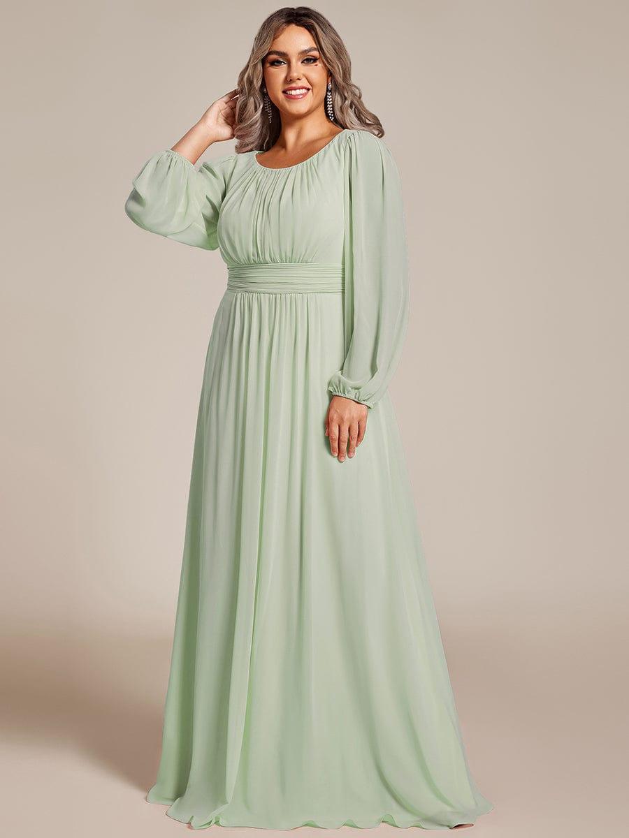 Robe D'invité De Mariage En Mousseline De Soie Mi-Longue Plissée à Manches à Volants Et Col En V  #Couleur_Menthe Verte