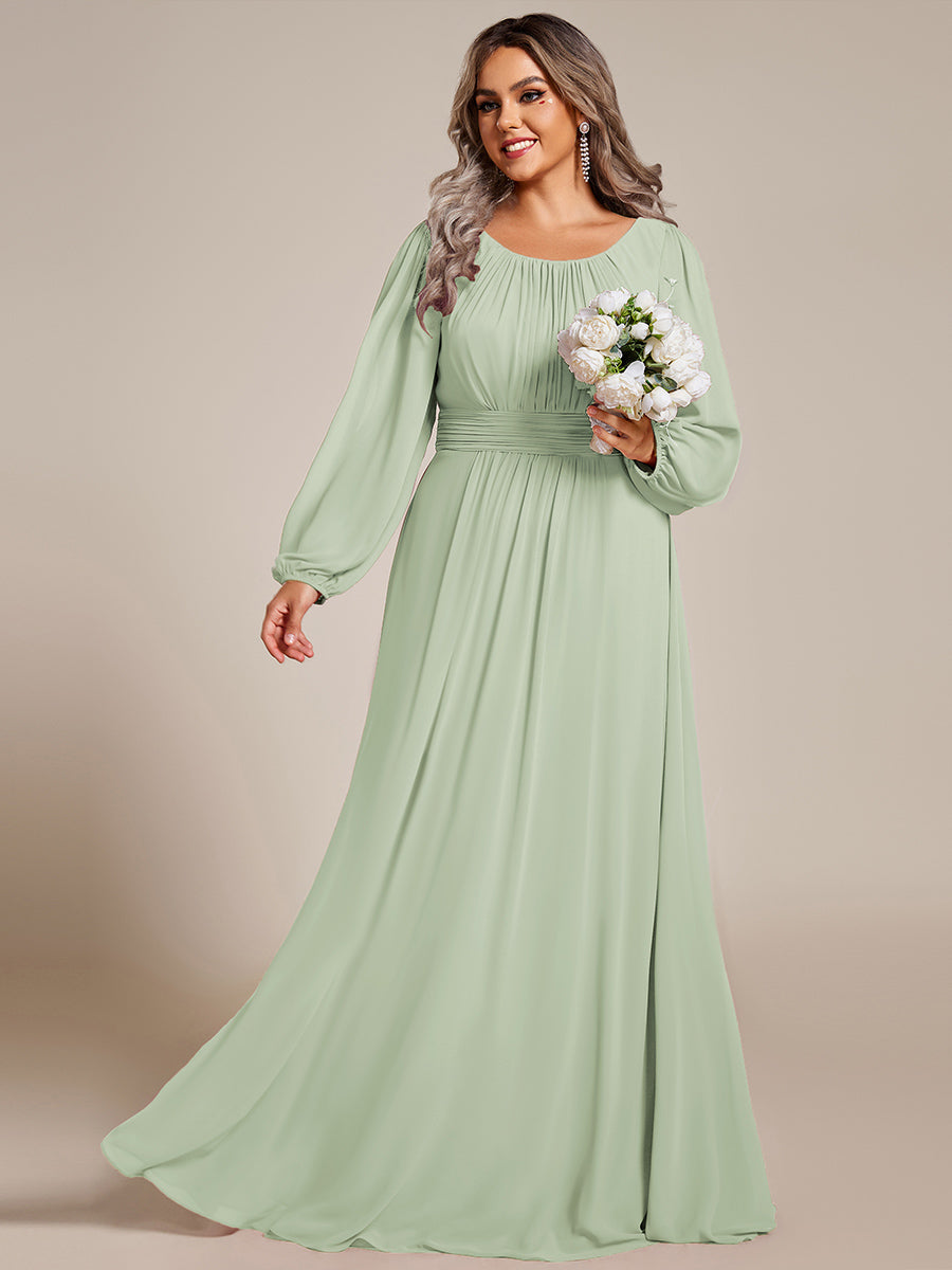 Robe demoiselle d'honneur en mousseline à taille haute Manches bouffantes #Couleur_Menthe Verte