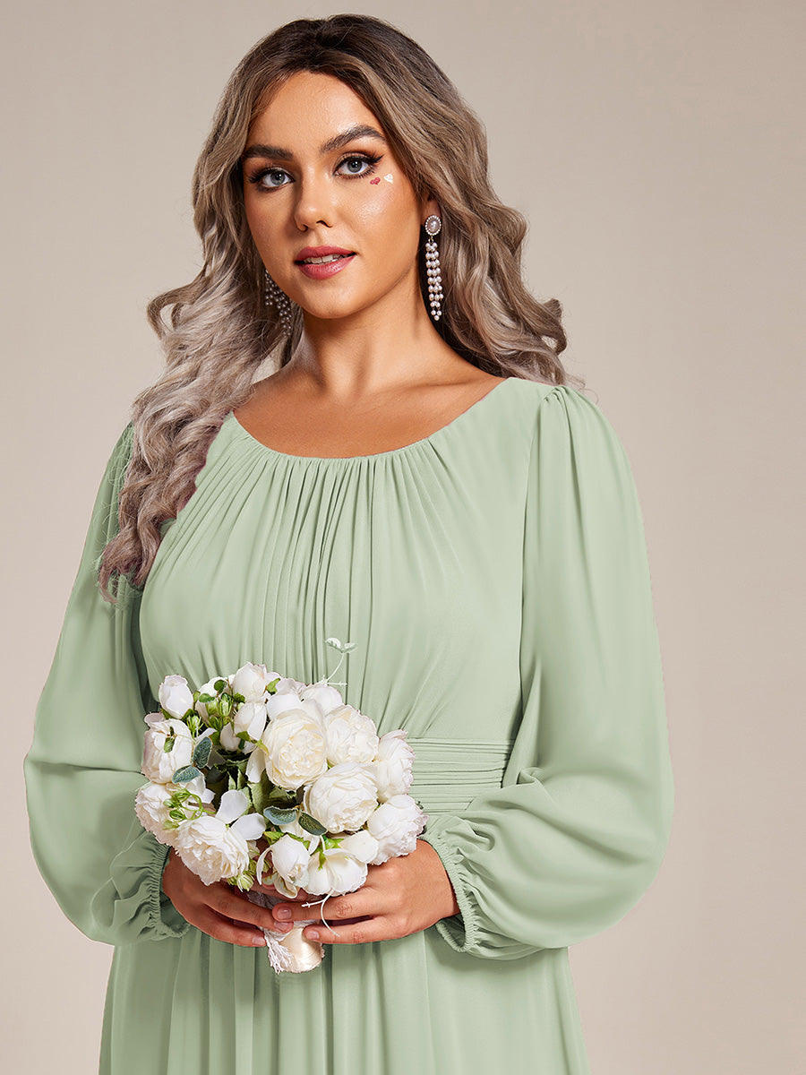 Robe demoiselle d'honneur en mousseline à taille haute Manches bouffantes #Couleur_Menthe Verte