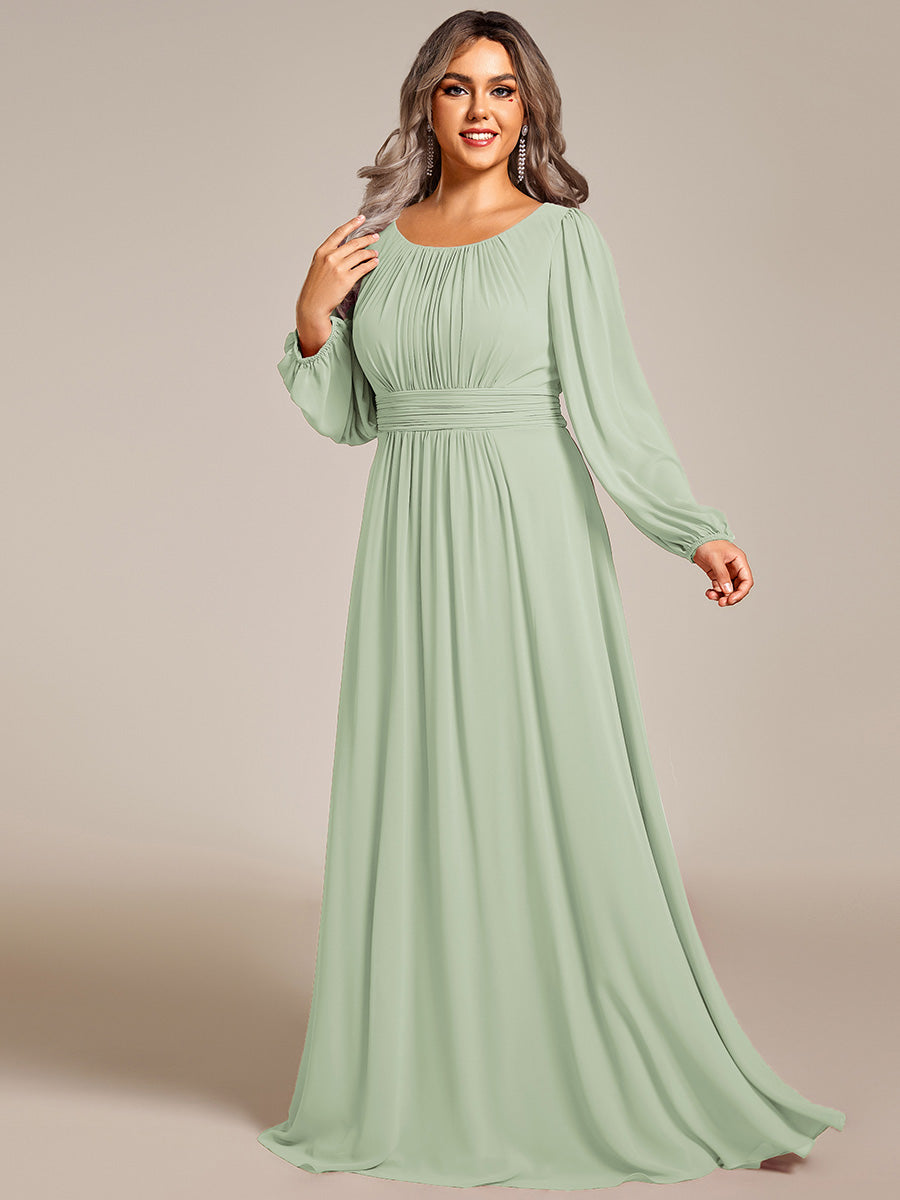 Robe demoiselle d'honneur en mousseline à taille haute Manches bouffantes #Couleur_Menthe Verte