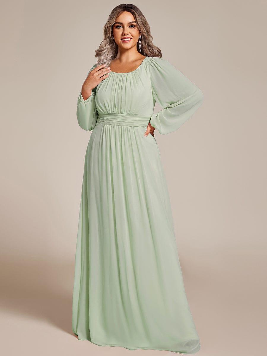 Robe D'invité De Mariage En Mousseline De Soie Mi-Longue Plissée à Manches à Volants Et Col En V  #Couleur_Menthe Verte