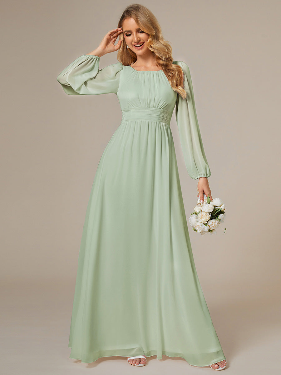 Robe demoiselle d'honneur en mousseline à taille haute Manches bouffantes #Couleur_Menthe Verte