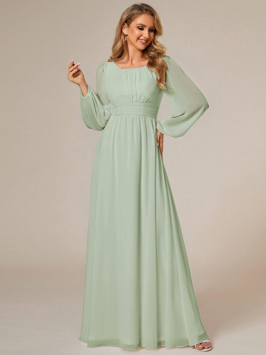Robe D'invité De Mariage En Mousseline De Soie Mi-Longue Plissée à Manches à Volants Et Col En V  #Couleur_Menthe Verte