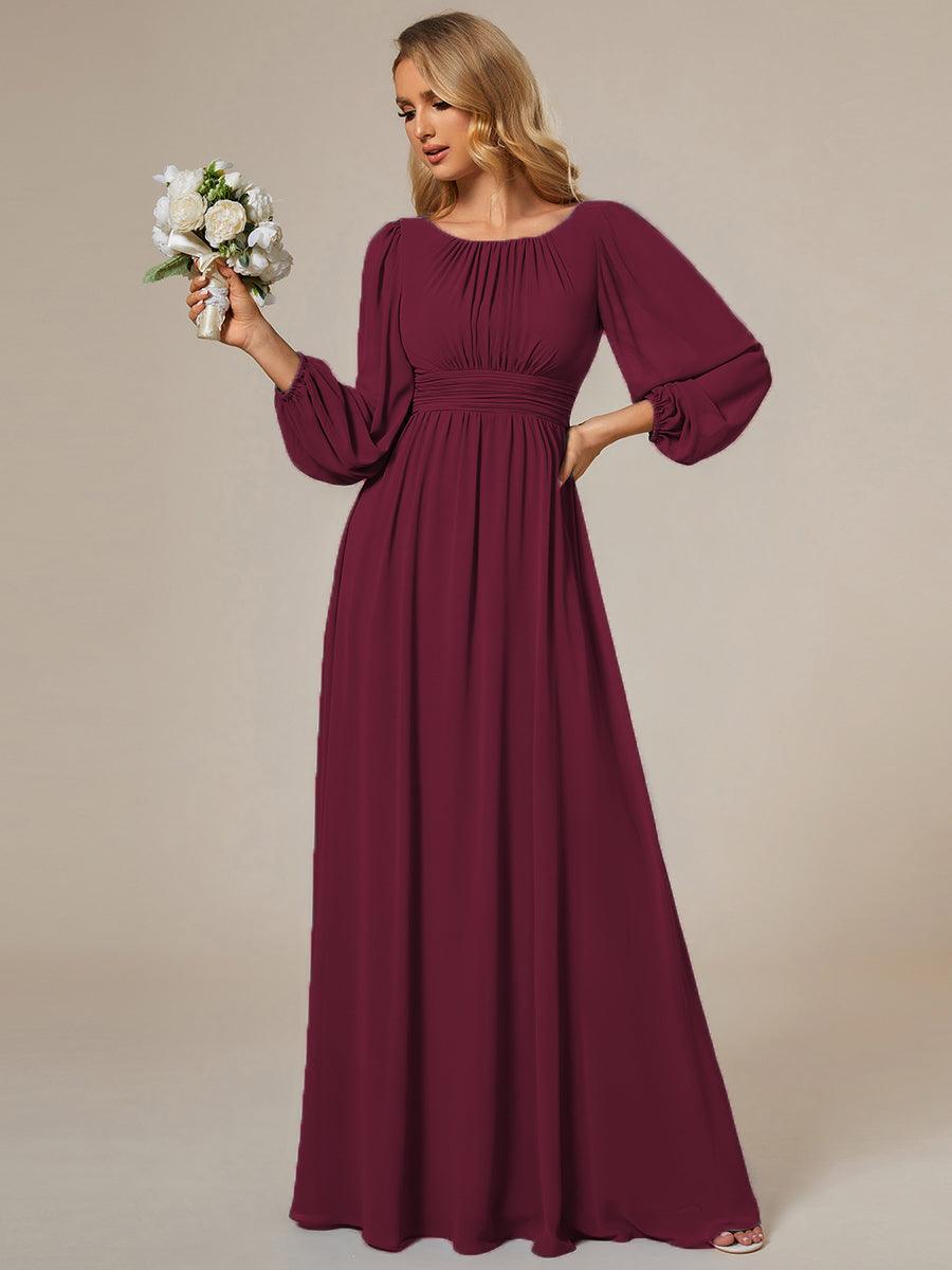 Taille personnalisée Robe demoiselle d'honneur en mousseline à taille haute Manches bouffantes #Couleur_Mûre
