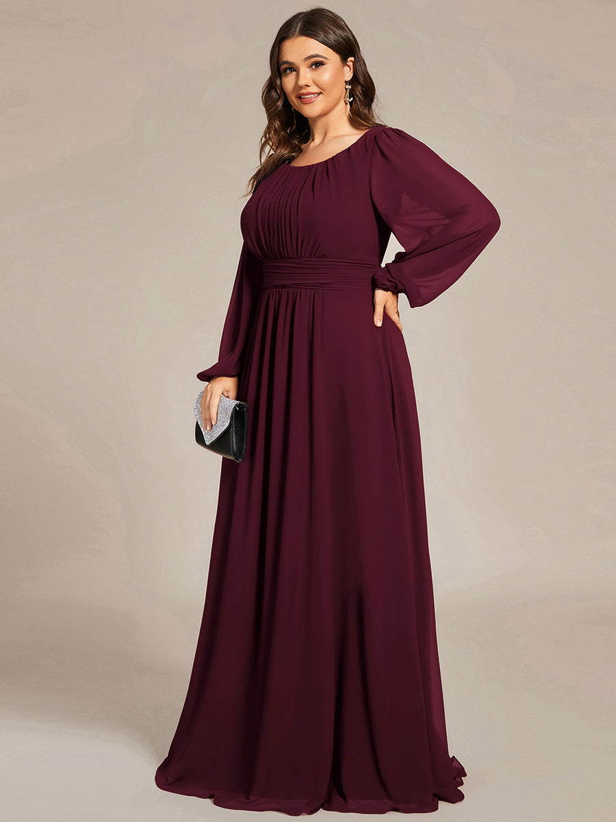 Robe D'invité De Mariage En Mousseline De Soie Mi-Longue Plissée à Manches à Volants Et Col En V #Couleur_Pourpre