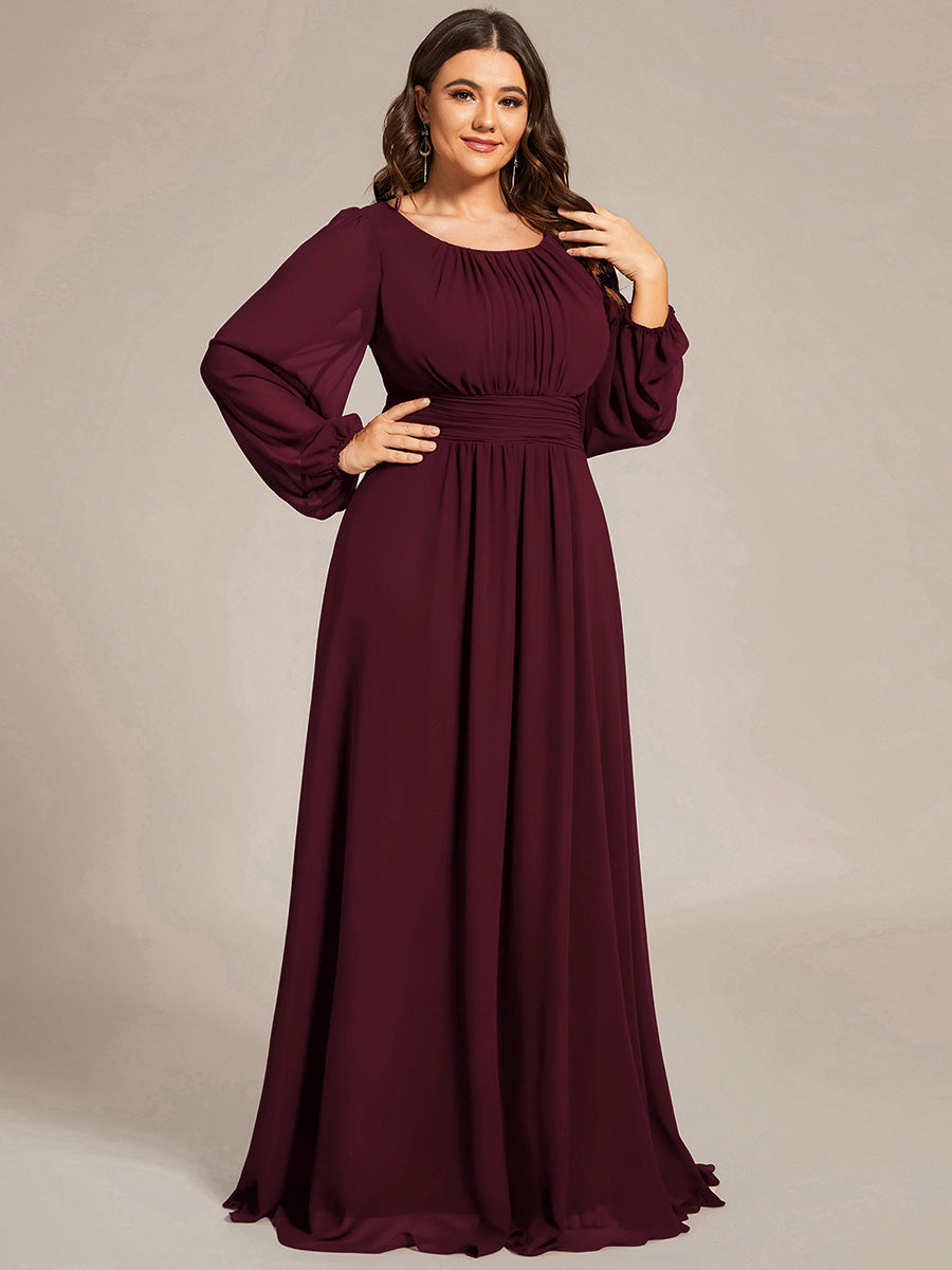 Robe D'invité De Mariage En Mousseline De Soie Mi-Longue Plissée à Manches à Volants Et Col En V #Couleur_Pourpre