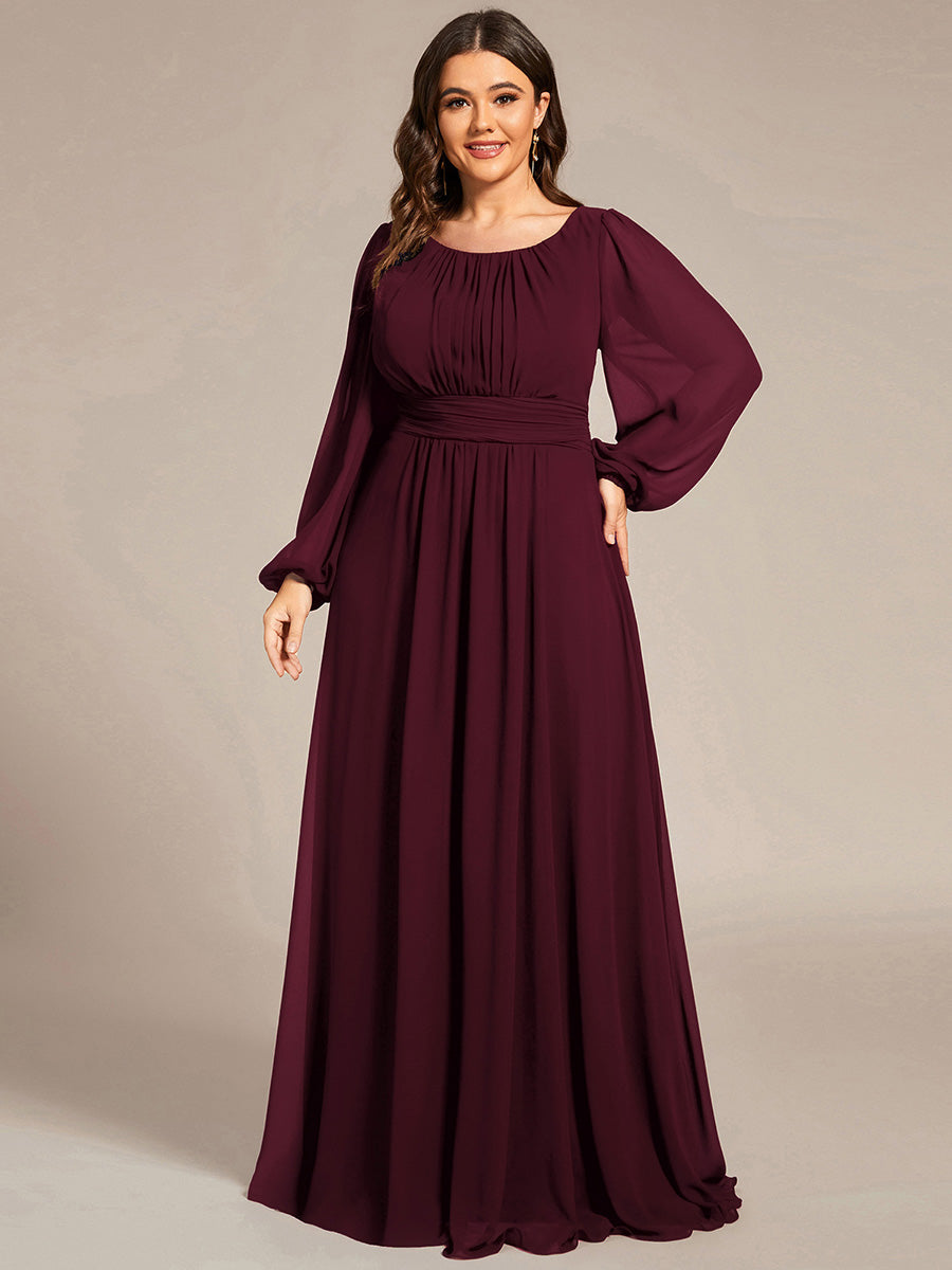 Robe D'invité De Mariage En Mousseline De Soie Mi-Longue Plissée à Manches à Volants Et Col En V #Couleur_Pourpre