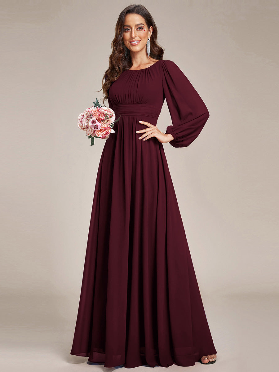 Robe D'invité De Mariage En Mousseline De Soie Mi-Longue Plissée à Manches à Volants Et Col En V #Couleur_Pourpre