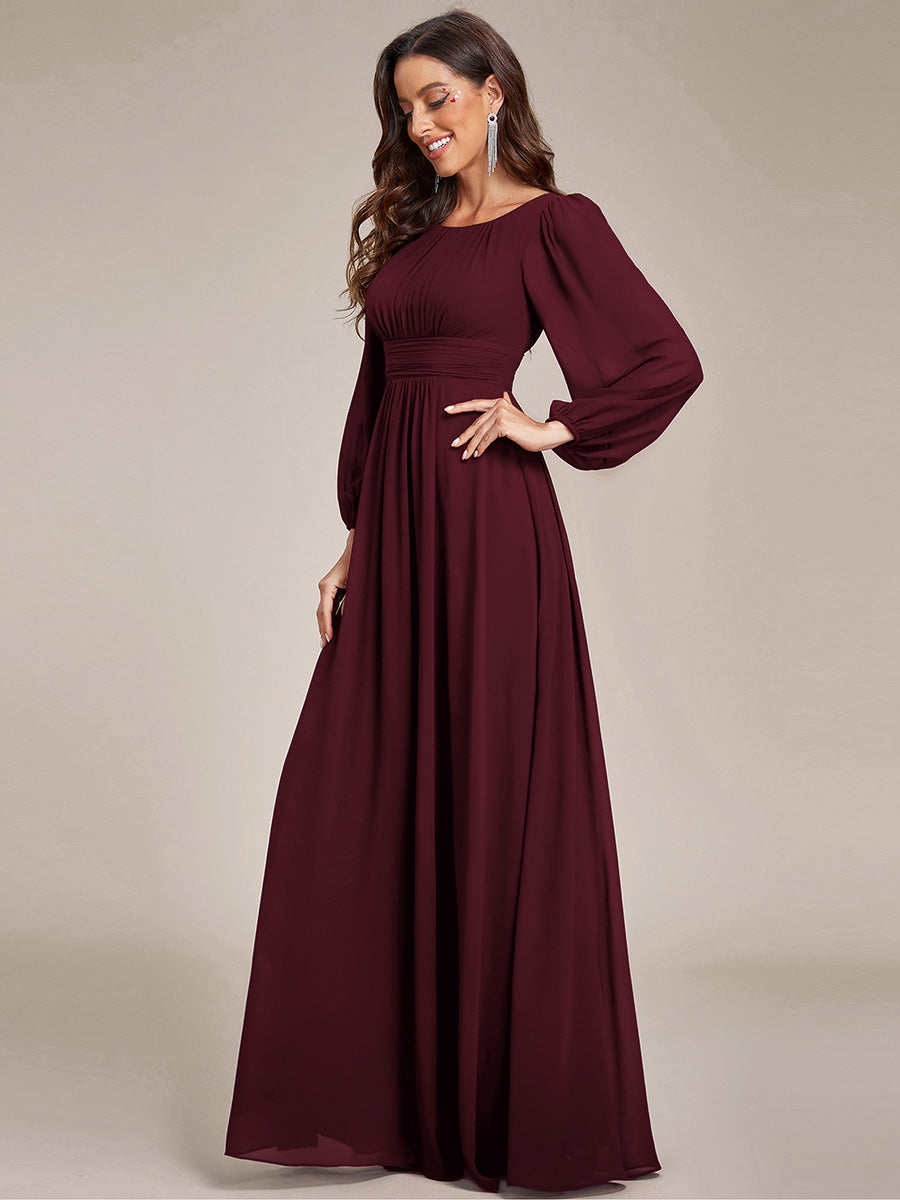 Robe D'invité De Mariage En Mousseline De Soie Mi-Longue Plissée à Manches à Volants Et Col En V #Couleur_Pourpre
