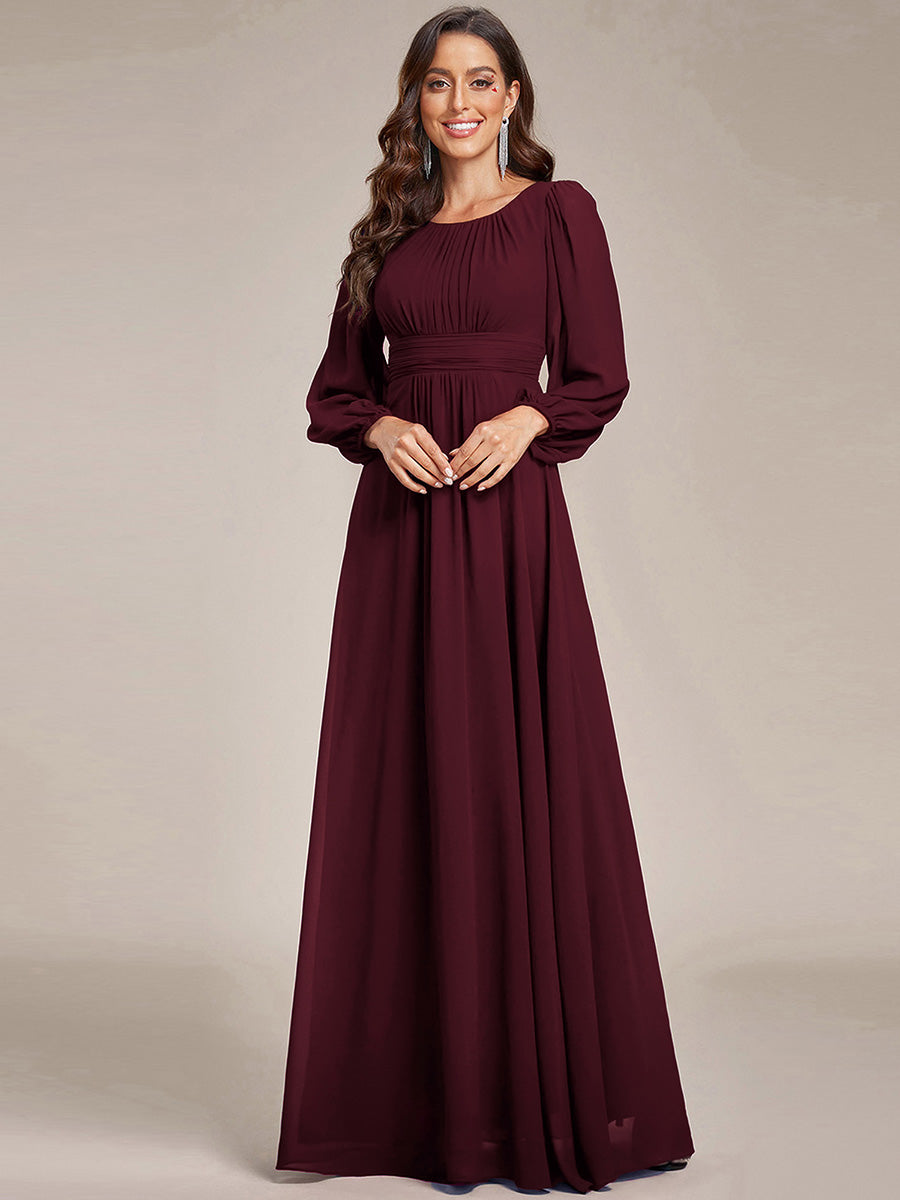 Robe D'invité De Mariage En Mousseline De Soie Mi-Longue Plissée à Manches à Volants Et Col En V #Couleur_Pourpre