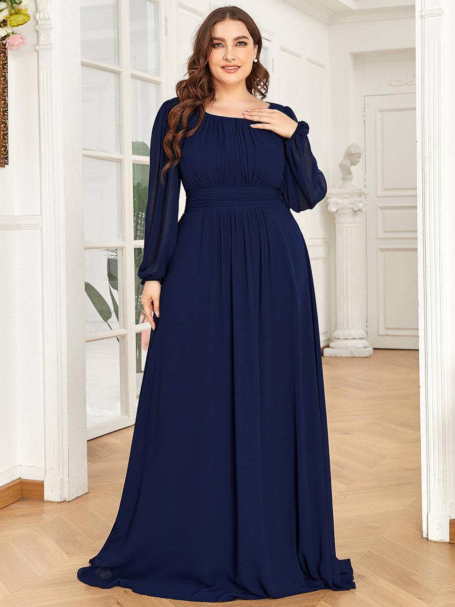 Taille personnalisée Robe demoiselle d'honneur en mousseline à taille haute Manches bouffantes #Couleur_Bleu Marine