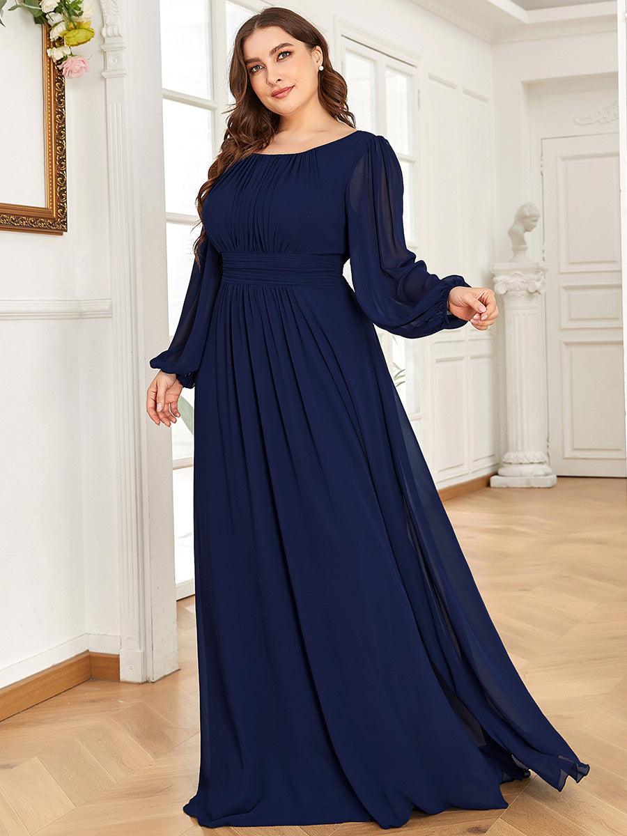 Taille personnalisée Robe demoiselle d'honneur en mousseline à taille haute Manches bouffantes #Couleur_Bleu Marine