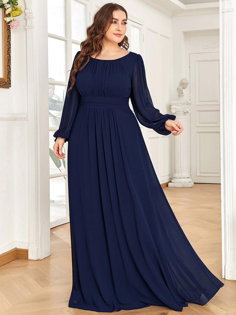 Taille personnalisée Robe demoiselle d'honneur en mousseline à taille haute Manches bouffantes #Couleur_Bleu Marine