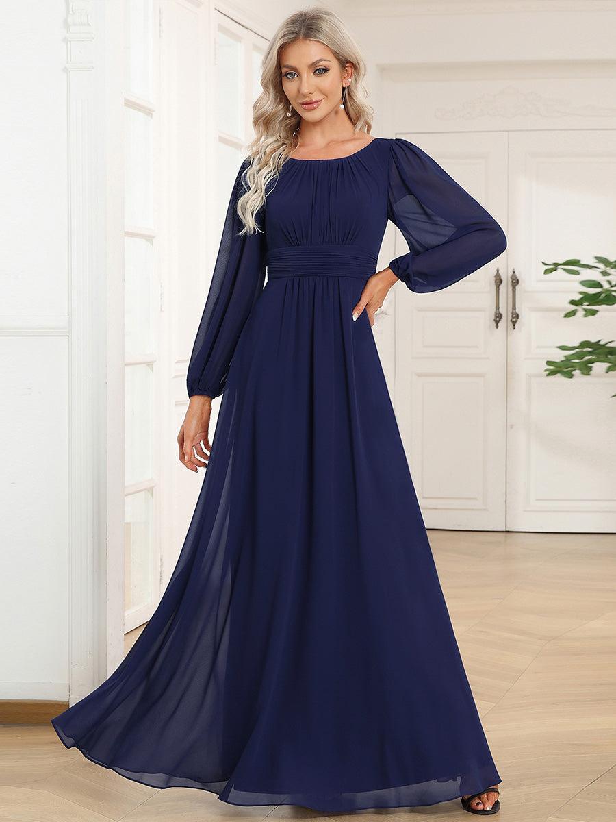 Taille personnalisée Robe demoiselle d'honneur en mousseline à taille haute Manches bouffantes #Couleur_Bleu Marine