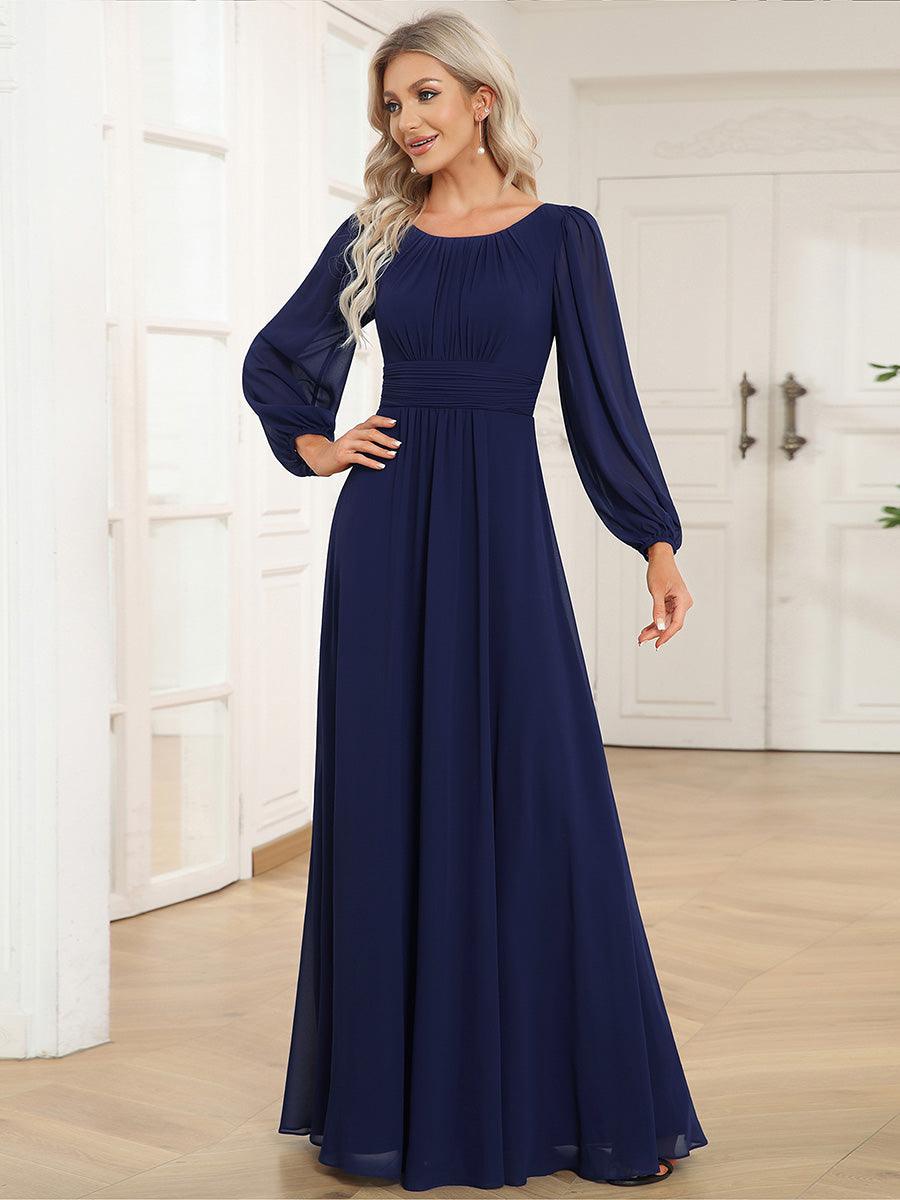 Taille personnalisée Robe demoiselle d'honneur en mousseline à taille haute Manches bouffantes #Couleur_Bleu Marine