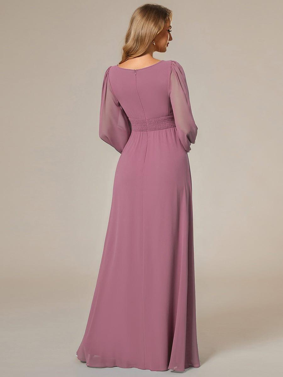 Taille personnalisée Robe demoiselle d'honneur en mousseline à taille haute Manches bouffantes #Couleur_Orchidee
