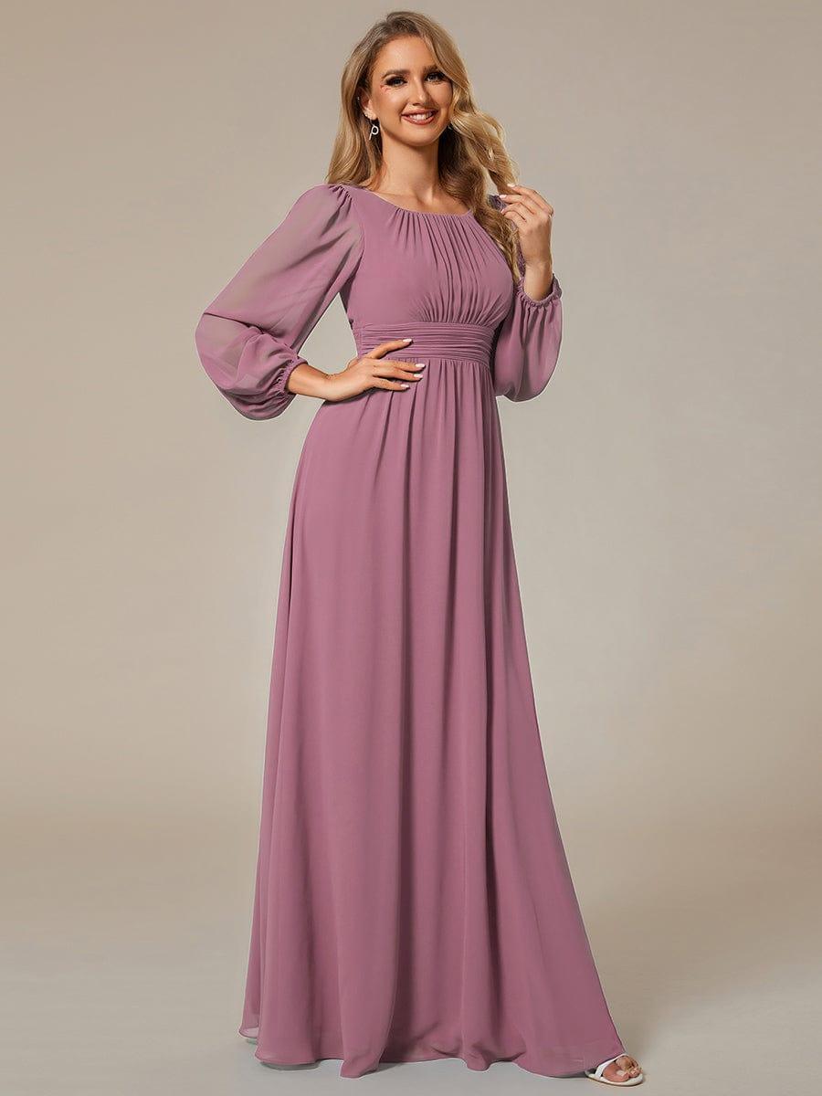 Taille personnalisée Robe demoiselle d'honneur en mousseline à taille haute Manches bouffantes #Couleur_Orchidee