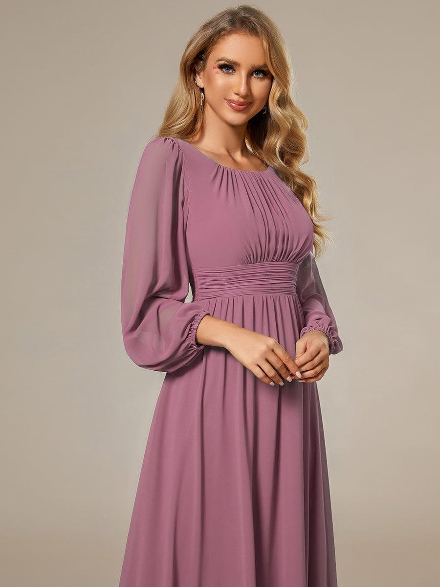Taille personnalisée Robe demoiselle d'honneur en mousseline à taille haute Manches bouffantes #Couleur_Orchidee