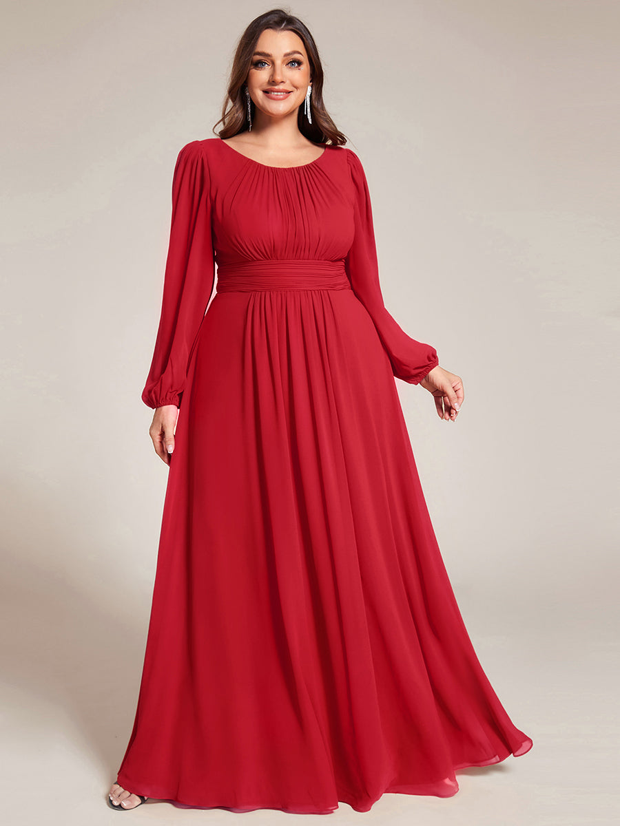 Robe demoiselle d'honneur en mousseline à taille haute Manches bouffantes #Couleur_Rouge