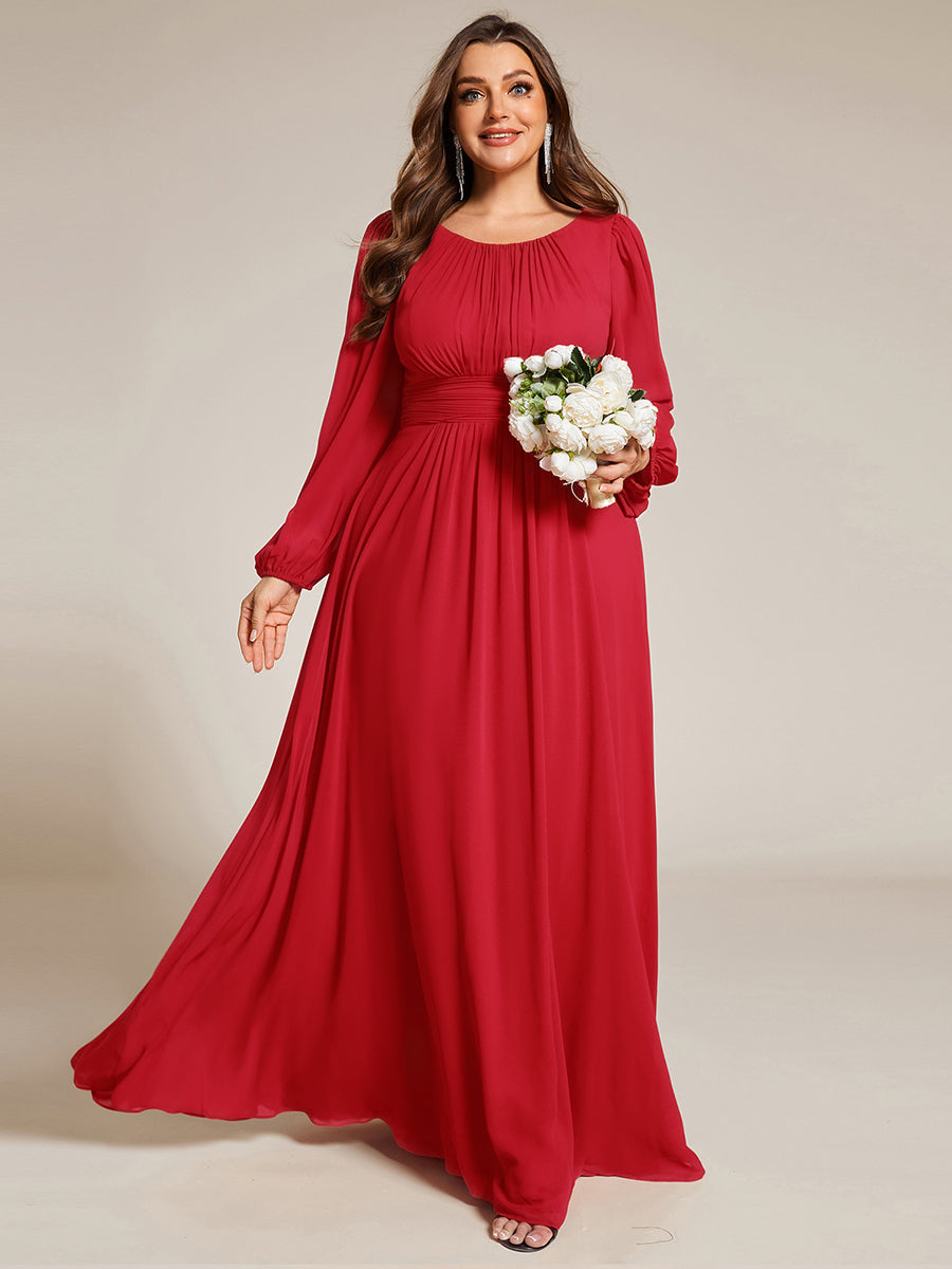 Robe demoiselle d'honneur en mousseline à taille haute Manches bouffantes #Couleur_Rouge