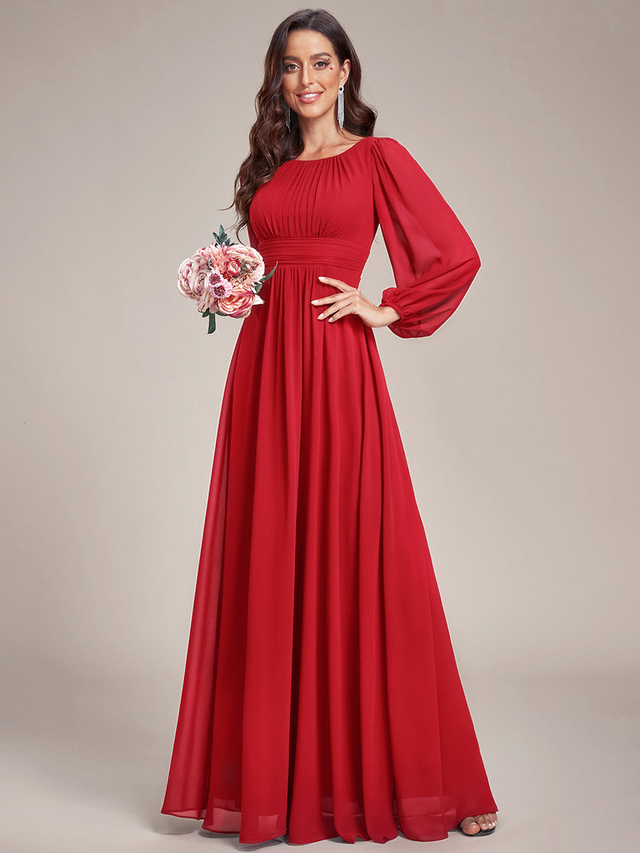Robe demoiselle d'honneur en mousseline à taille haute Manches bouffantes #Couleur_Rouge
