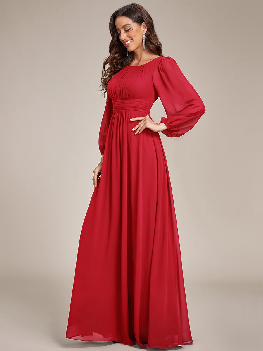 Robe demoiselle d'honneur en mousseline à taille haute Manches bouffantes #Couleur_Rouge