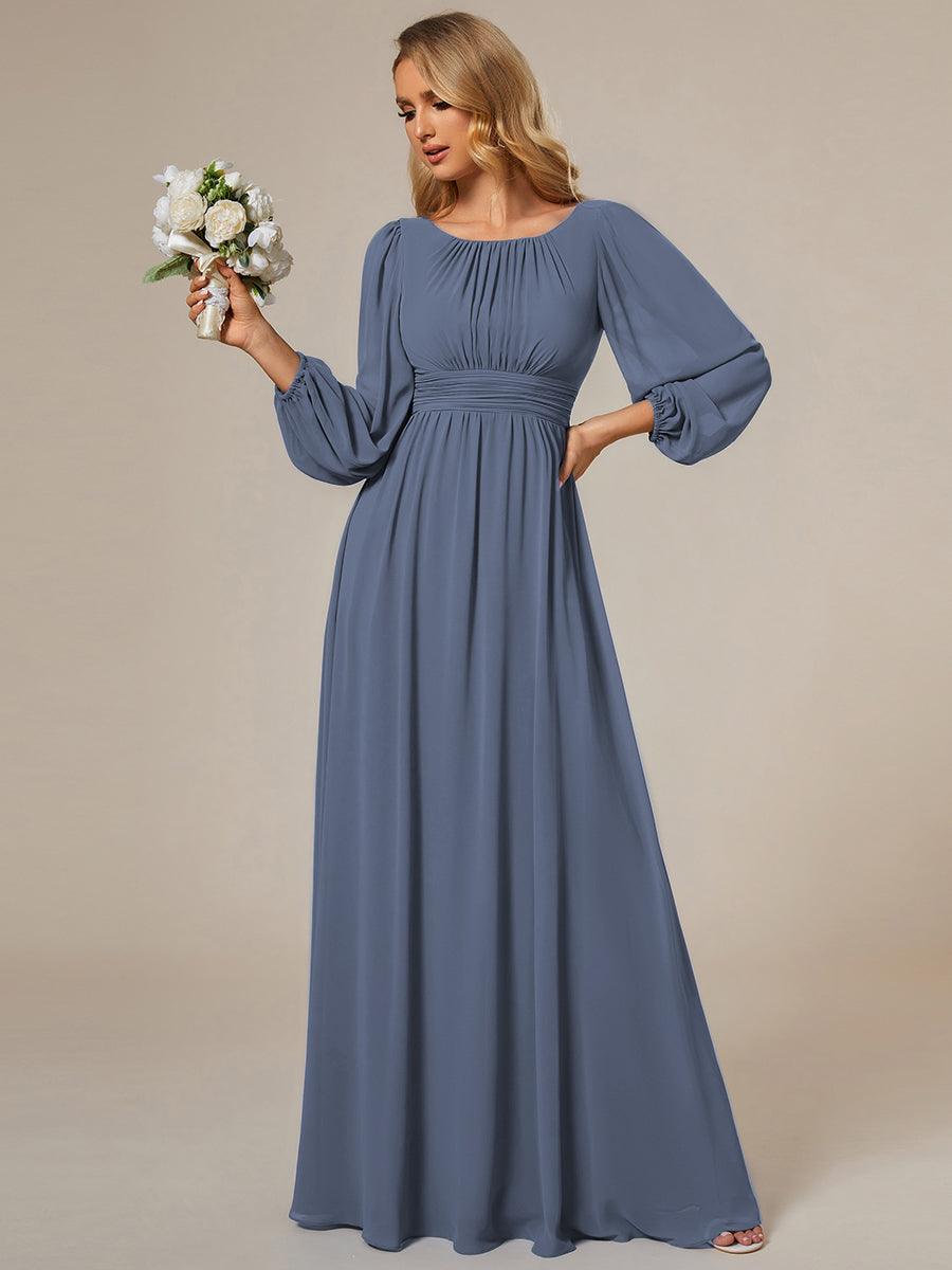 Taille personnalisée Robe demoiselle d'honneur en mousseline à taille haute Manches bouffantes #Couleur_Orage