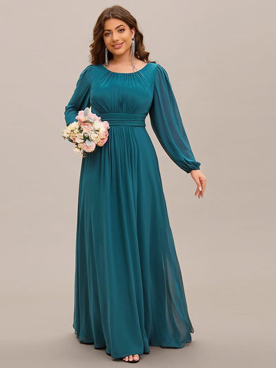 pretty CELESTE|Robe de demoiselle d'honneur plissée à manches longues transparente de grande taille