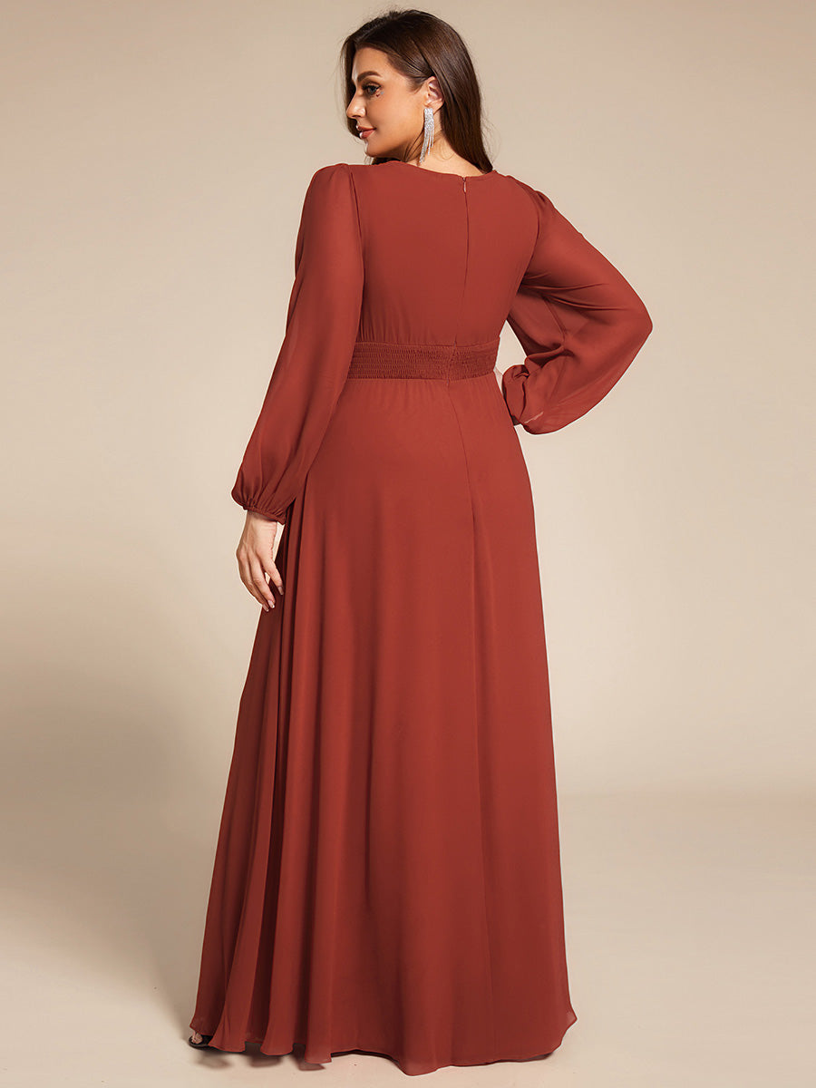 Robe D'invité De Mariage En Mousseline De Soie Mi-Longue Plissée à Manches à Volants Et Col En V #Couleur_Vermillon
