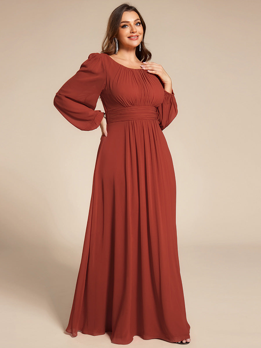 Robe D'invité De Mariage En Mousseline De Soie Mi-Longue Plissée à Manches à Volants Et Col En V #Couleur_Vermillon
