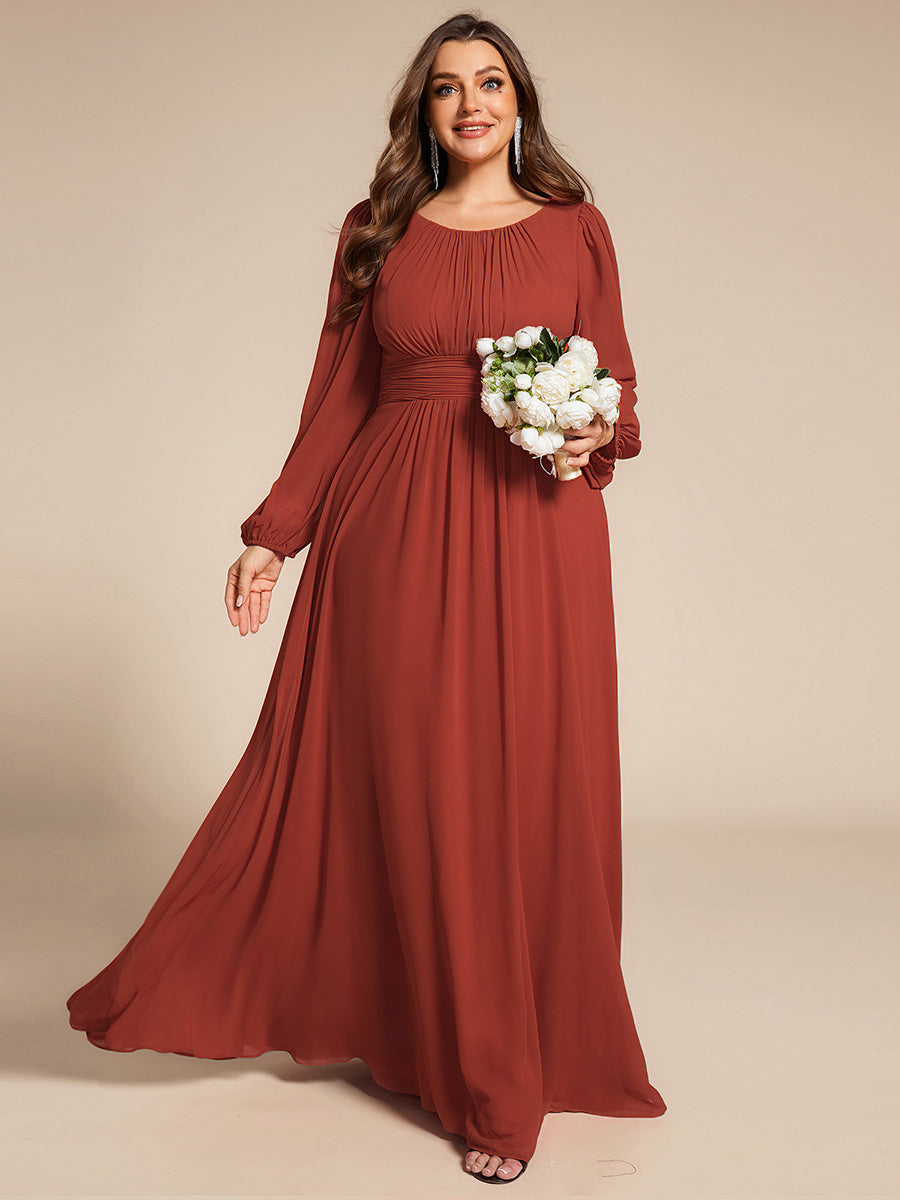 Robe D'invité De Mariage En Mousseline De Soie Mi-Longue Plissée à Manches à Volants Et Col En V #Couleur_Vermillon