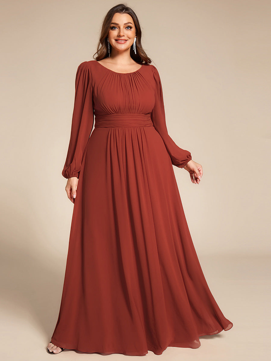 Robe D'invité De Mariage En Mousseline De Soie Mi-Longue Plissée à Manches à Volants Et Col En V #Couleur_Vermillon