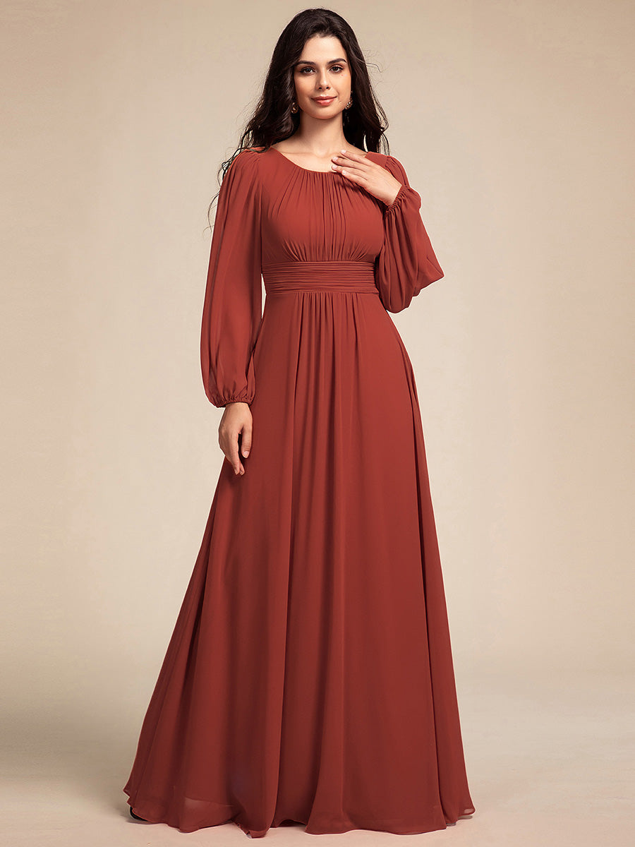 Robe D'invité De Mariage En Mousseline De Soie Mi-Longue Plissée à Manches à Volants Et Col En V #Couleur_Vermillon