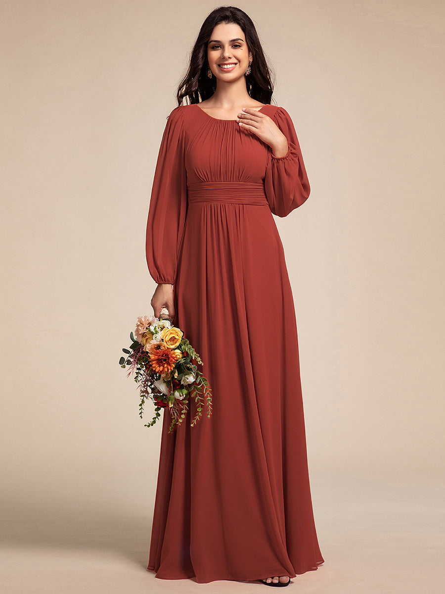 Robe D'invité De Mariage En Mousseline De Soie Mi-Longue Plissée à Manches à Volants Et Col En V #Couleur_Vermillon