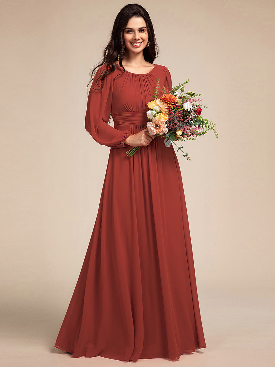 Robe D'invité De Mariage En Mousseline De Soie Mi-Longue Plissée à Manches à Volants Et Col En V #Couleur_Vermillon