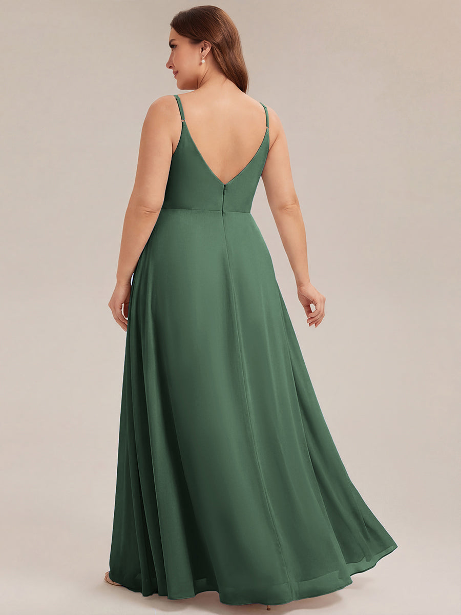 Robe de demoiselle d'honneur plissée à bretelles minces et encolure en V #Couleur_Eukalyptus Grün