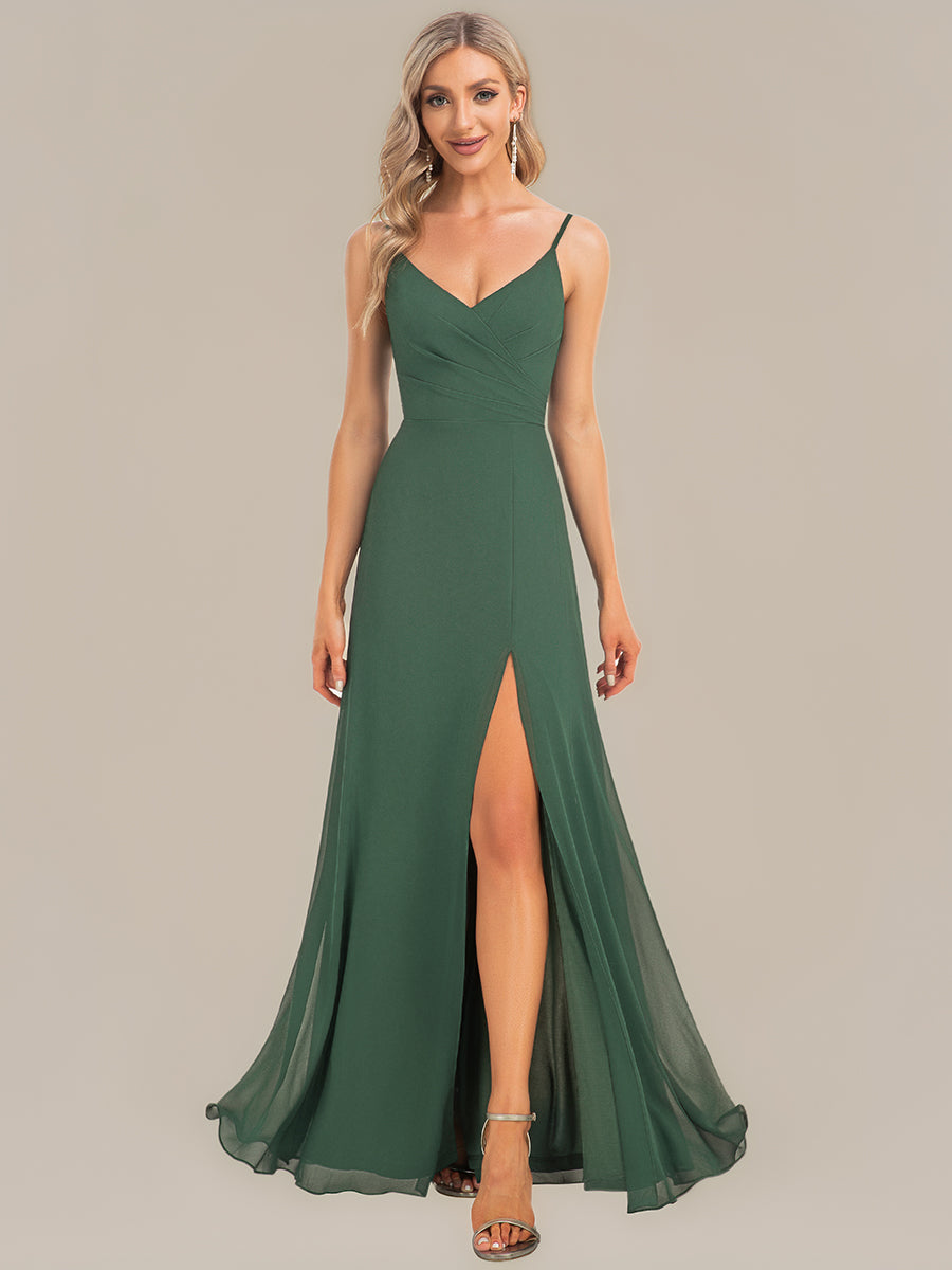 Robe d'invité de mariage trapèze en mousseline fluide à encolure ronde et longueur au genou #Couleur_Eucalyptus