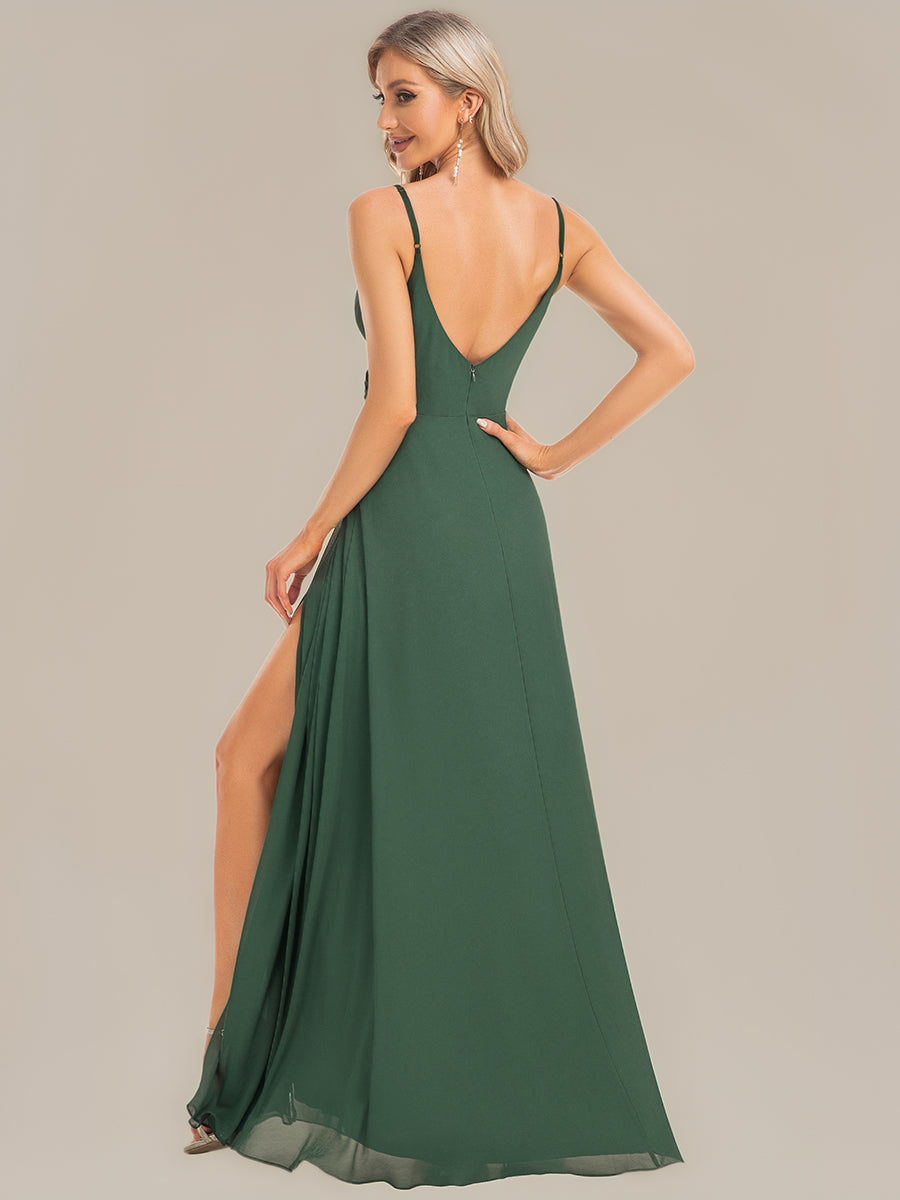 Robe d'invité de mariage trapèze en mousseline fluide à encolure ronde et longueur au genou #Couleur_Eucalyptus